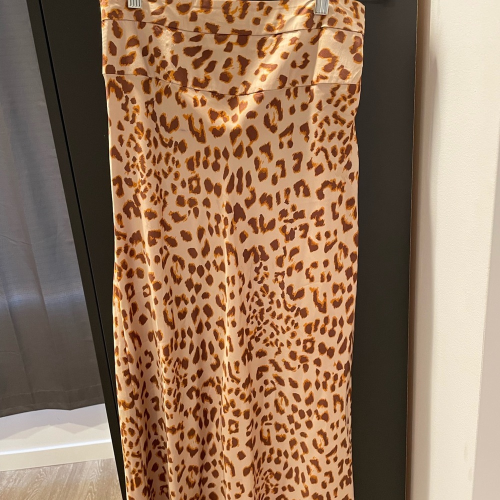 Free People Normani Brown Leopard Print  Satin Midi Skirt